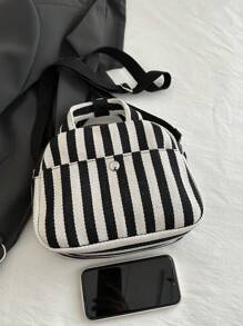 New Striped Luxury High-End Versatile Women Handbag - Black - View 6
