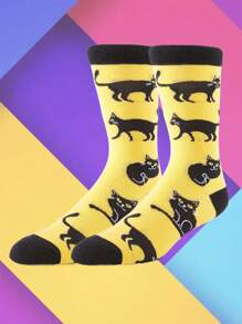1Pair Men Women Crew Socks Colorful Happy Funny Design Hip Hop Novelty Socks Fruit Animal Colorful Fashion Socks Dog Cat Fox Panda Banana Watermelon Avocado Christmas Halloween Socks - Multicolor - View 1
