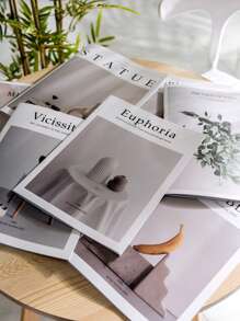 Minimalist English Magazine Shooting Backdrop, Live Streaming Photo Props, Street Style, Sample House, Homestay Decor Item, Decorate Coffee Table, Bookshelf, Display - Fashion Magazine, Books, Home Decor, Plant Pattern Design For Household Use