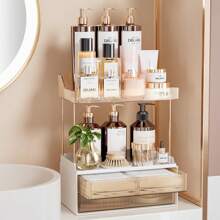 Delamu Bathroom Organizers And Storage, 2-Tier 2-Drawer Makeup Organizer Countertop, Easy To Install, Ideal For Bathroom Storage, Vanity, Large Skincare, Perfume, Present, And More, Amber - 綠色 - 查看 8
