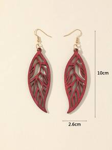 1 对镂空叶形设计木质吊坠耳环，适合女士、休闲和极简主义