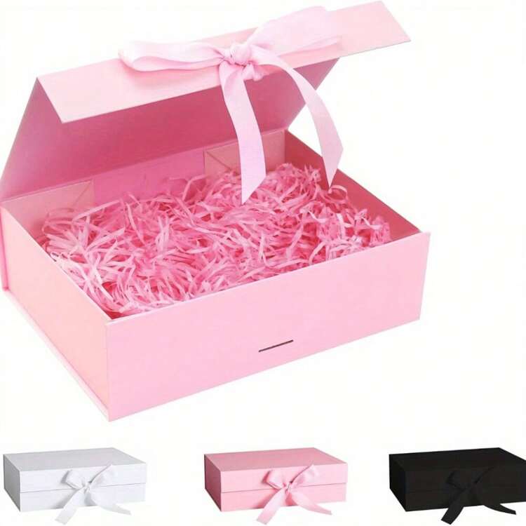 1 pieza Caja de regalo plegable de cartón para empaquetar regalos, caja rectangular con cierre magnético y cinta para cajas de propuestas para padrinos, bodas, navidad, Halloween, cumpleaños, Navidad, aniversario de bodas, fiesta, Día de San Valentín - Multicolor - Ver 6