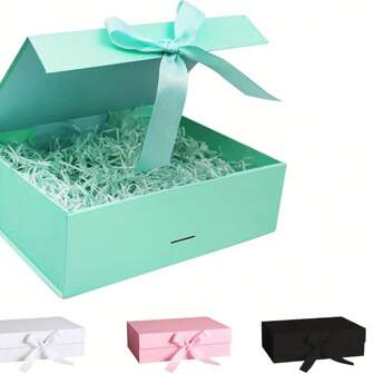 1 件纸板可折叠礼品盒，用于礼物包装矩形盒磁性盖封口带丝带适用于伴郎求婚盒、婚礼、圣诞节、万圣节、生日礼物包装、圣诞节、结婚周年纪念节日派对、情人节