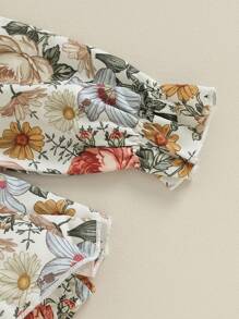 Newborn Girl Outfit, Long Sleeve Off-Shoulder Flower Print A-Line Romper Dress With Headband Clothes