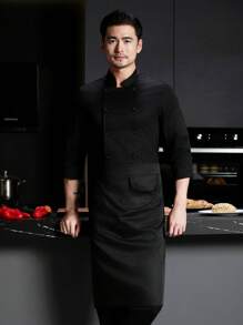 Chef Uniform, Long Sleeve, Autumn/Winter, Black, Double-Breasted, Washable, Pilling-Resistant, Skin-Friendly Fabric, Colorfast, Suitable For Hotel, Restaurant, Bakery, Cafe, Kitchen, Cafeteria, Catering Back Kitchen, Work Uniform Long Sleeve, Chef Uniform Long Sleeve, Men's Work Uniform Long Sleeve, Spring/Autumn/Winter Chef Uniform Long Sleeve, White Long Sleeve Chef Uniform, Men's Chef Uniform Long Sleeve - Black - View 5