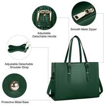 15.6" Women's Laptop Bag Leather Briefcase Work Handbag Shoulder Bag Waterproof Business Office Bags, Black