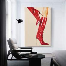 1pcs Framed Vintage Bar Cart Fashion Retro Red Boots Print Canvas Poster Wall Art Aesthetic Suitable For Living Room Bathroom Bedroom Hotel Apartment Villa Gallery Porch Ladies Room Classroom Home Office Decoration Ready To Hang