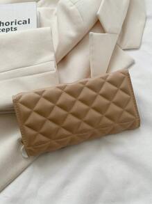 HELLO WEEKEND 1pc Mini Quilted PU Bifold With Flap Cover Fashionable & Compact Suitable For Daily Use And As Gift For Women Wallet Purse Wallet Long Wallet