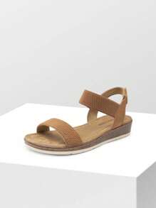2025 NEW Women Low Wedge Heel Sandals Cork Flat Sandals One Band Elastic Outer Comfortable Casual Shoes With Adjustable Ankle Strap - 駝色 - 查看 4