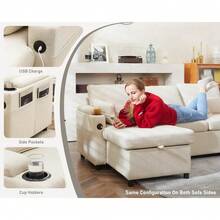 DURASPACE Sofa Bed Sleeper Pull Out 2 In 1 Sectional Sleeper Sofa Couches With Storage,USB, Cup Holder,Pullout Sectional Couches For Apartment Living Room (Dark Gray) - Màu be - Xem 4