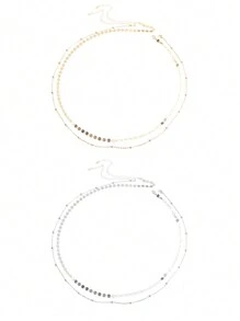 Set de 2 cadenas para la cintura con doble capa de cuentas y brillo, joyería de collar de cadena metálica sexy y elegante, estilo europeo y americano, para verano