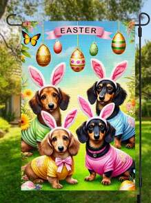 1pc Easter Bunny Welcome Garden Banner - Double Sided, Multifunctional Outdoor/Interior Decoration, Spring & Summer Holiday Decoration, Suitable For Outdoor Yard Garden & Patio Use, With Hunting Dog, Rabbit, Easter Egg Design, House Flag, Home Decoration, Outdoor Decoration, Patio Decoration, Garden Decoration. 14.17*18.50 Inches - Linen Material - No Electricity Required.