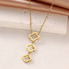 简约不锈钢镂空三叶草手链项链耳环套装，送给女朋友的礼物，节日珠宝