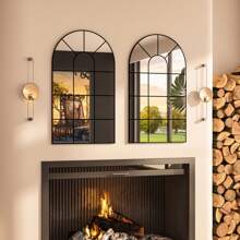 Arched Window Wall Mirror, 105x60cm, Decorative Mirror, Vanity Mirror For Bathroom, Bedroom, Living Room, Window Pane Mirror, Farmhouse Mirror For Wall Decor, Black - 105*60cm - 查看 6