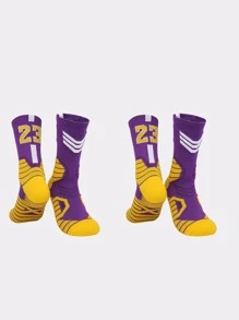 1 Par De Meias Esportivas De Elite Profissional Ao Ar Livre, Com Fundo Acolchoado Espesso E No.23 Impresso Para Basquete, Futebol, Futebol, Rugby, Hóquei No Gelo