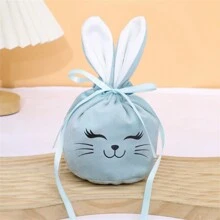 1pc Easter Bunny Drawstring Egg Gift Bag, Rabbit Face Stamping Craft Candy Bag, Suitable As Easter Party Decor Gift Bag For All Ages