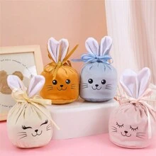 1pc Easter Bunny Drawstring Egg Gift Bag, Rabbit Face Stamping Craft Candy Bag, Suitable As Easter Party Decor Gift Bag For All Ages