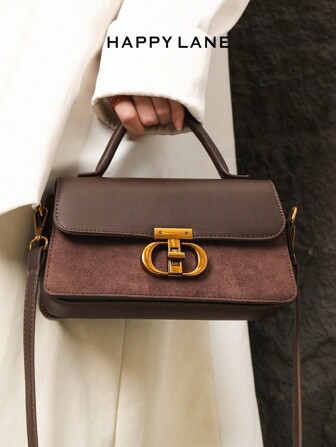 HAPPY LANE 极简主义高品质皮革手提包，翻盖方形单肩包，时尚皮包，适合女性日常通勤、购物、旅行、聚会、夜间外出、节日、生日礼物和派对、情人节礼物、最佳母亲节礼物