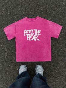 标准版型男士基本款 Feelbfeear 英文图案圆领水洗 T 恤，春/夏 - 中紫紅色 - 查看 2