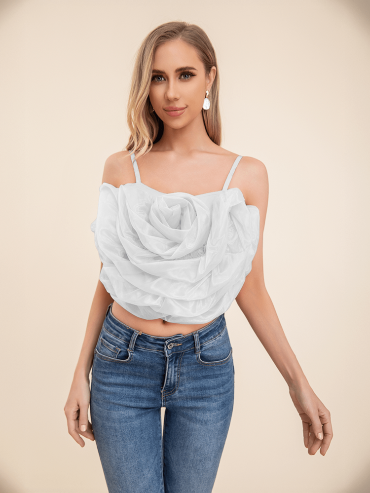 Parte superior de tirantes de espagueti con decoración floral - Blanco - Añade 6
