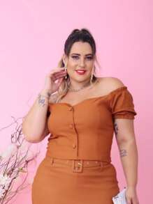 PLUS SIZE BEGALINE CROPPED BLOUSE PLUS SIZE 46 To 52 - Telha - View 5