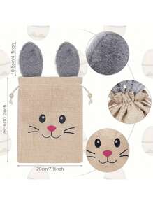 1/3/6pcs Large 26*20cm Easter Burlap Drawstring Gift Bags With Fluffy Rabbit Ears And Beads, Easter Burlap Candy Bags - Multicolor - View 2