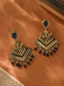 1 对优雅波西米亚风格复古流苏铃铛方形吊坠耳环适合女性日常或派对佩戴 - 吊墜 - 查看 8