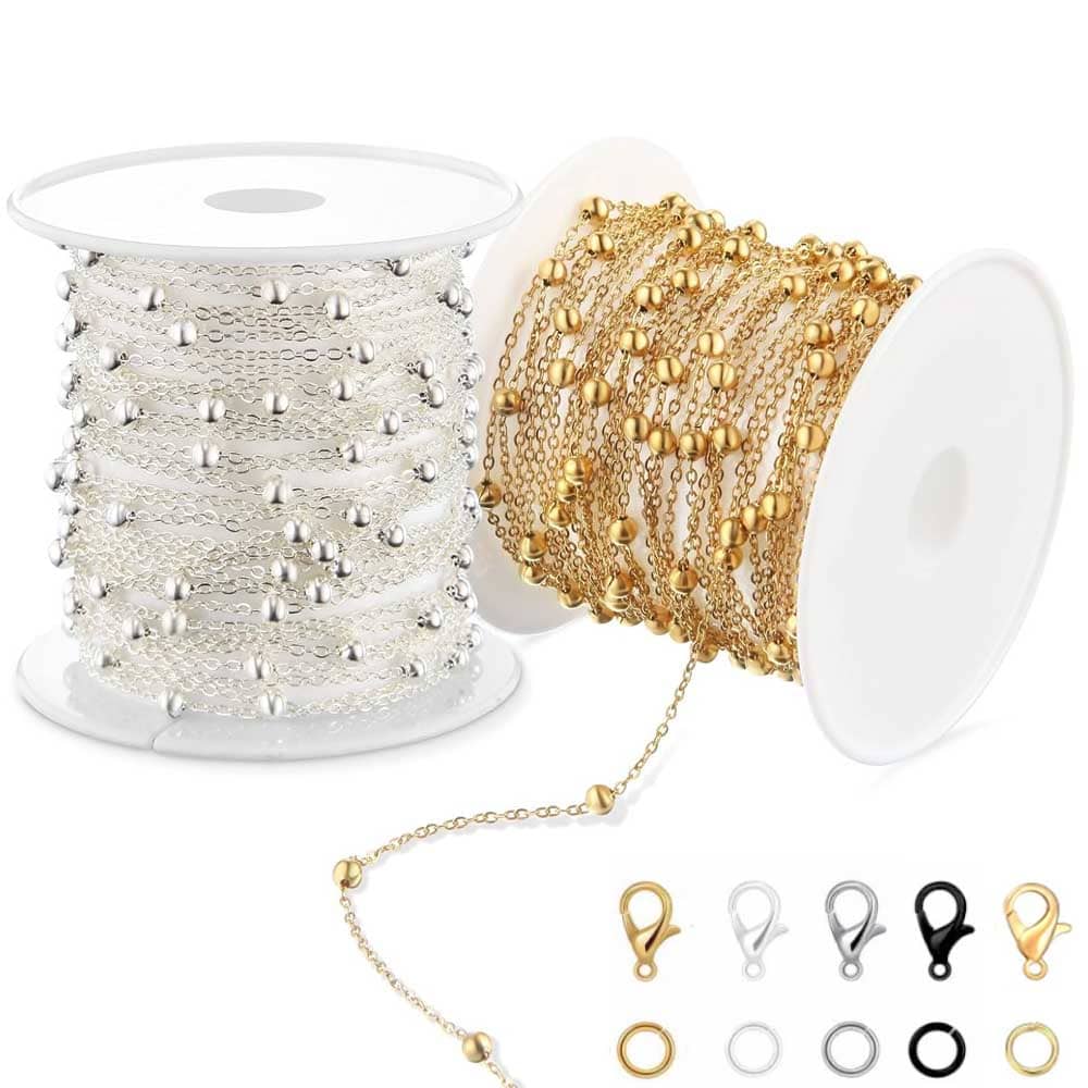 5mete Light Gold Cable Chain For Jewelry Making DIY Chain Roll Satellite Bead Necklace Chain Bulk With Jump Rings And Lobster Clasps - Multicolor - View 1