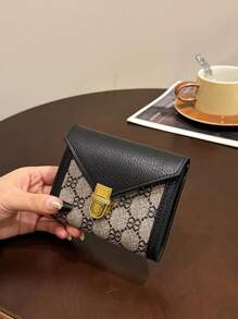 New Floral Pattern Women's Short Wallet Anti-Theft Card Holder Purse Fashion Gold Lock Tri-Fold Coin Purse Stylish Ins Multi-Card Slots Lightweight Clutch For Women Wallet Mini Wallet Purse Wallet Small Wallet - Black - View 1