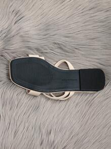 女士时尚平底凉鞋，春夏沙滩防滑可爱拖鞋，休闲假日黑色/米色平底凉鞋，优雅欧式人字凉鞋 - 米色 - 查看 6