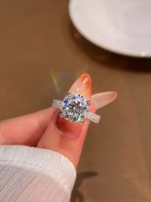 1 件 5 克拉 4 爪莫桑钻石订婚结婚戒指 S925 纯银承诺戒指永恒戒指纪念戒指奢华女士珠宝礼物 - 銀色 - 查看 3