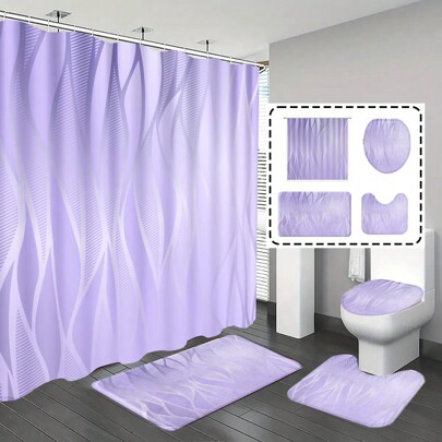 1pc/4pcs Bathroom Curtains Shower Set, Ombre Purple Cloud Pattern, Simple Style, All-Season Decorative Classic Minimalist Luxury Bathroom Set, Comes With 12 Hooks Home Bathroom Decor Summer Bathroom Accessories Back To School