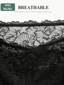 6pcs Plus Size Women's High Waist Lace Patchwork Cotton Briefs, Jacquard Pattern - Multicolor - View 6