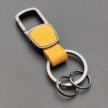 Customizable Engraving Matte Cowhide Genuine Leather Cross-Border DIY Keychain Pendant, Zinc Alloy Car Accessory