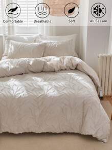 2/3pcs Bohemian Branch Pattern Plush Fiber Duvet Cover Set, Minimalist & For All Seasons (1 Duvet Cover + 1/2 Pillow Sham) - Beige - View 5