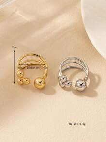 1 件时尚简约优雅百搭几何金属珠戒指，适合日常佩戴