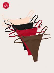 4 Stücke mehrfarbige sexy Lingerie mit tiefsitzenden nahtlosen Liebesringen, süße sexy Unterwäsche, sexy Bikini Tanga