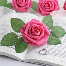 10/30/50支象牙色泡沫仿真玫瑰花，带茎，适用于DIY婚礼花束、新娘送礼会中心装饰品、派对餐桌装饰、情人节和母亲节装饰、生日和毕业礼物（塑料材质，需要组装，用力拉扯易碎） - 玫紅色 - 查看 4