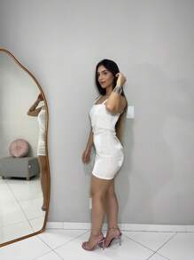 Velvet Sheath Dress With Waistband Premium Mesh Summer Party Tank Top Foreign Fashion Carnival Autumn Winter Casual Party Nightclub - 白色 - 查看 4