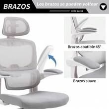 HOMEMAKE FURNITURE Silla Oficina ergonómica de Respaldo Alto con Soporte Lumbar Ajustable Altura reclinable descansabrazos Ajustables Silla Gamer sillas para Escritorio Silla ergonomica Gris - Gris - Ver 6