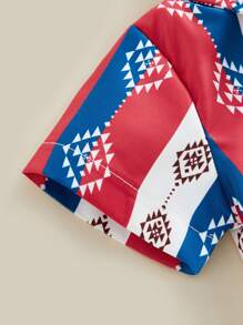 Mono de bebé estilo western, body de manga corta con estampado gráfico y solapa abotonada, ropa para recién nacidos - Rojo - Ver 5