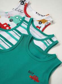 minizone 3pcs/Set Baby Boy Casual Cute Cars Printed + Striped + Solid Color Vest Set