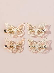 4pcs Metal Butterfly Hair Clips, Gold Butterfly Decor Hair Accessories Suitable For Daily Life Or Vacation