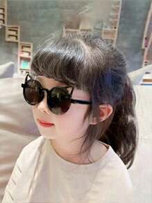 1/2pcs Children's Sun Hat, Girls' New Summer Straw Hat, Baby Travel Sun Protection Beach Hat, Fresh Bucket Hat, Cute European And American Cat Eye Glasses, Children's Fashionable Glasses - White - View 6