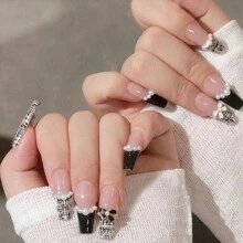 24pcs Long Coffin Shape Nude Natural French Manicure Nail Strips With 1pc Jelly Gel And 1pc Buffers, Suitable For Party, Wedding And Daily Wear, Instantly Upgrade Your Styling Press On Nails