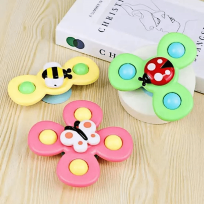 Kit 3 Brinquedo Sensorial Ventosa Bebê Estimulo Gira Spinner