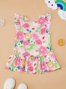 Vestido con Estampado Flores para Niña Bebe 1-5 Años - Rosa Pálido - Ver 3