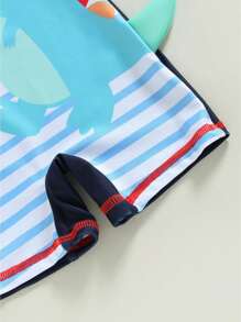 Traje de baño para niños, mangas 3/4, cuello redondo, estampado de rayas de dinosaurio, para playa, verano, para niñas y niños - Azul - Ver 7