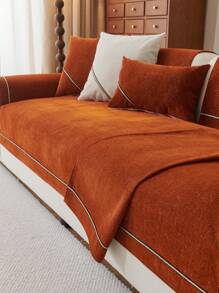 1pc All Season Sofa Cushion Cover, Modern Chenille Anti-Dust Anti-Slip Sofa Seat Protector, Simple, Dirt-Resistant, Machine Washable, Warm & Fade-Resistant, Pet-Friendly, Fits Bedroom, Office, Living Room, L-Shaped Sofa & 1/2/3/4 Seater - Orange - View 6