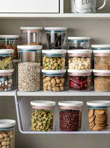 1 pieza Frasco de almacenamiento hermético transparente de PET, Recipiente de alimentos sellado estilo japonés con tapa, Tarro de cocina de plástico para especias, hojas de té y talla grande